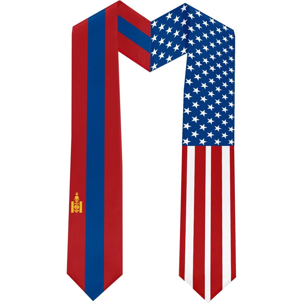 5657 2025 Mongolia Flag and USA Flag Graduation Stole Graduation Sash